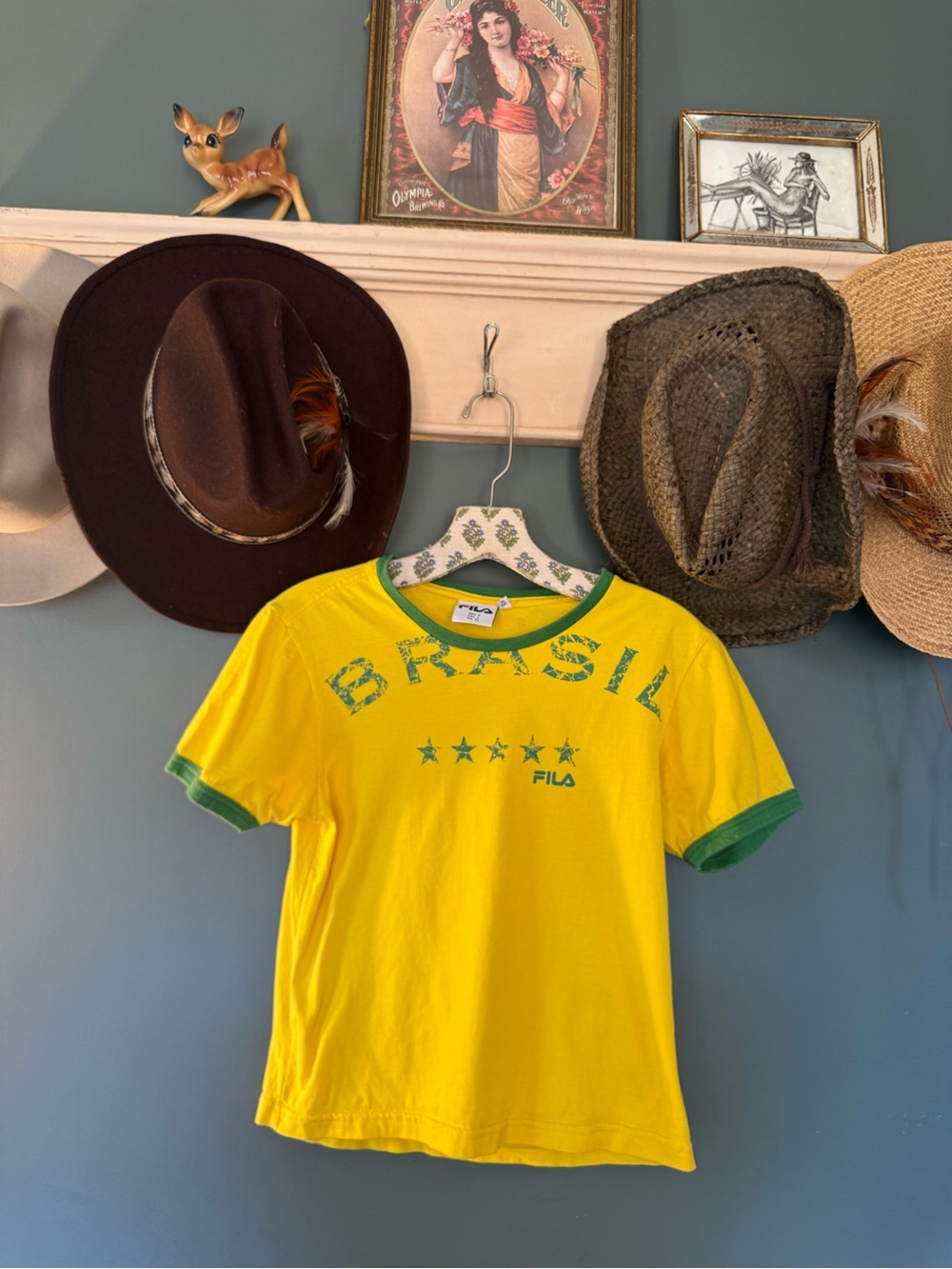 Vintage y2k Fila Yellow & green Brasil Graphic tee Sz S / y Sz 12